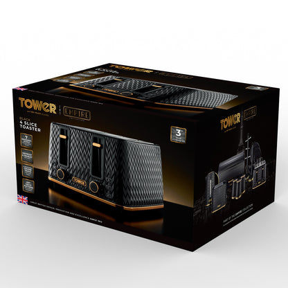 5056032985421 TOWER Empire 4 Slice Toaster Black with Brass Accents T20061BLK Brambles Cookshop 9