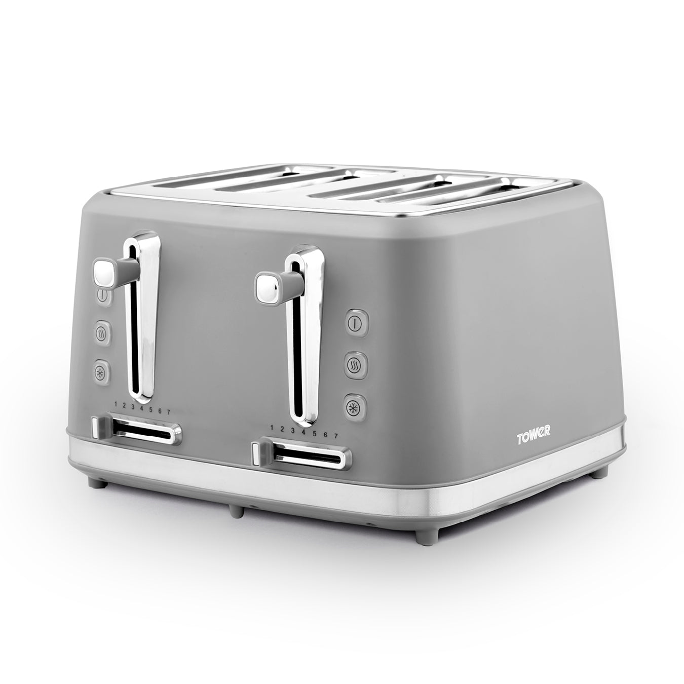 5056462308050 TOWER Odyssey 4 Slice Toaster Grey with Chrome Accents T20071GBF Brambles Cookshop 1