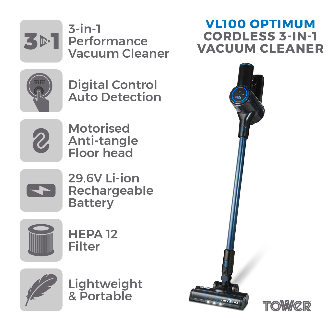 5056462346830 TOWER VL100 Optimum Cordless 3 IN 1 DC Vacuum Cleaner T513012AT Brambles Cookshop 2