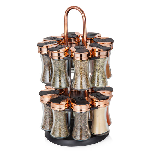 5056032940147 TOWER Rose Gold Rotating Spice Rack 16 Jars T826021RM Brambles Cookshop 1