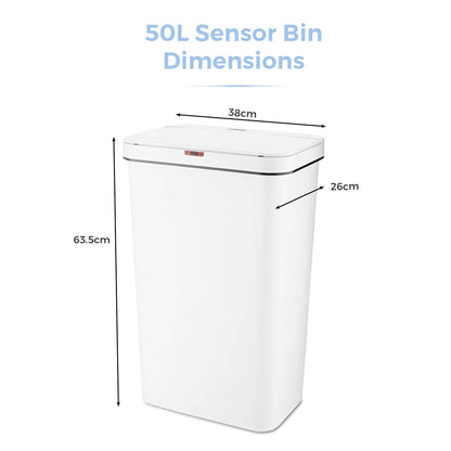 5056032974661 TOWER 50L Rectangular Sensor Bin White T838005W Brambles Cookshop 8