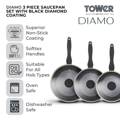 5056032988835 TOWER Diamo 3 Piece Saucepan Set T900131 Brambles Cookshop 2