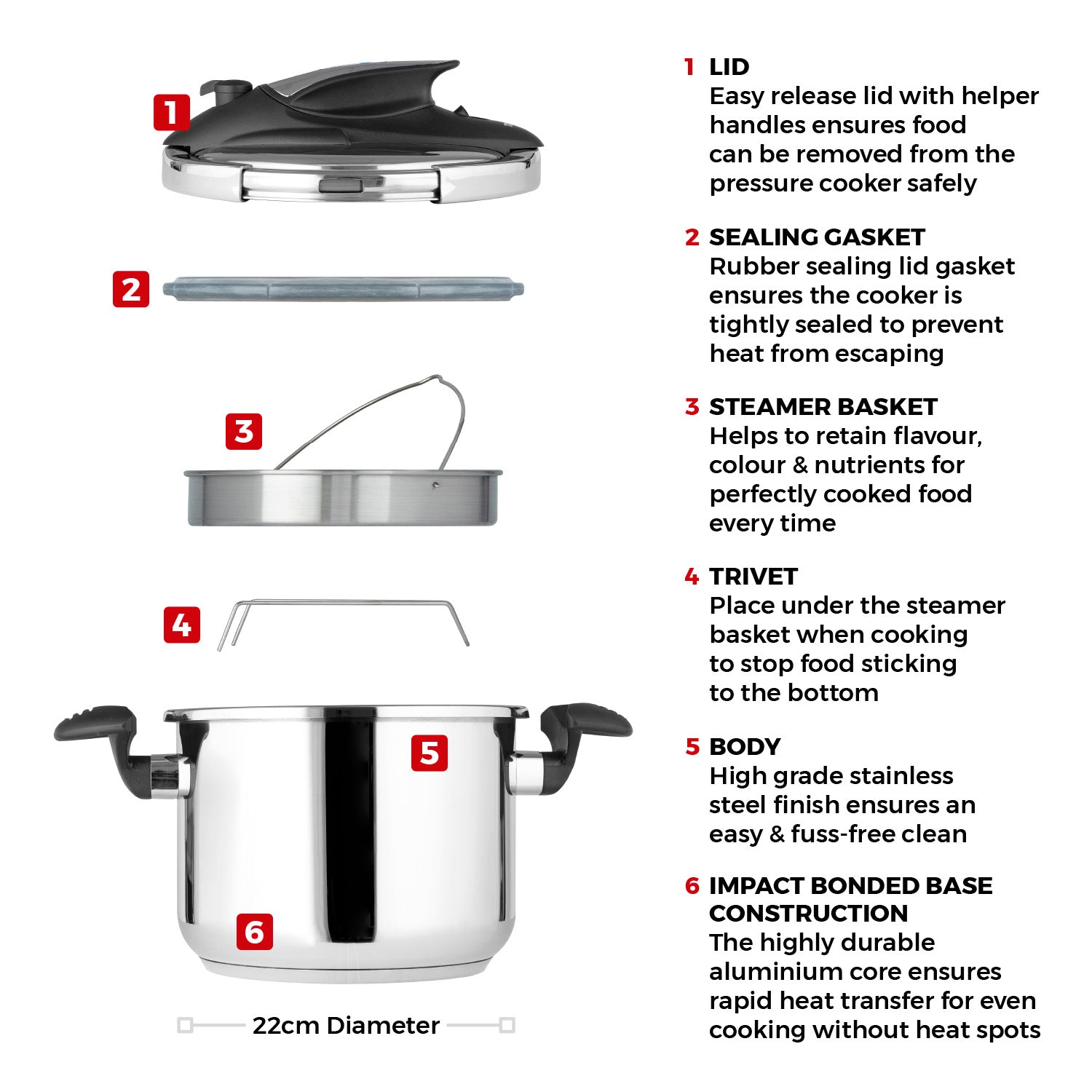 5056032958623 TOWER One-Touch Ultima 6L Pressure Cooker S/S T920003 Brambles Cookshop 8