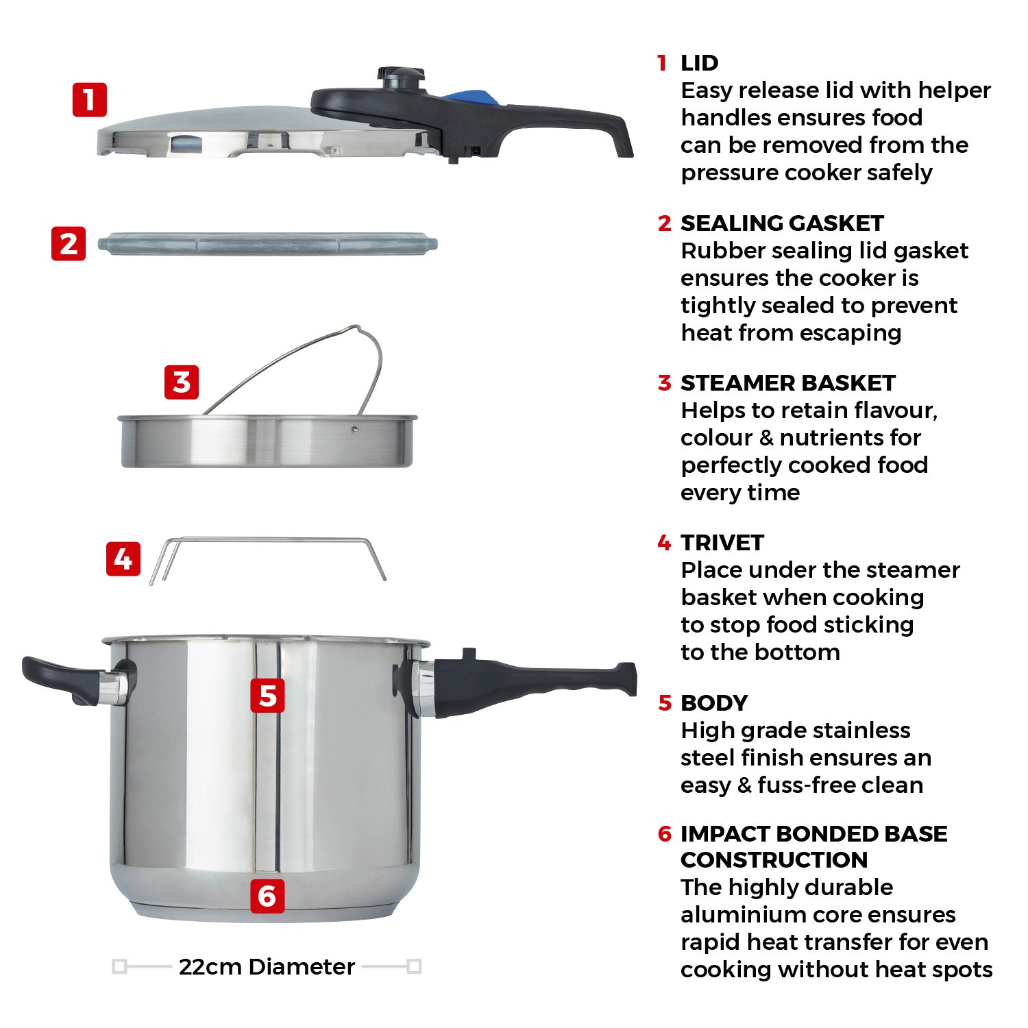 TOWER Express 7 Litre Stainless Steel Pressure Cooker Brambles Cookshop