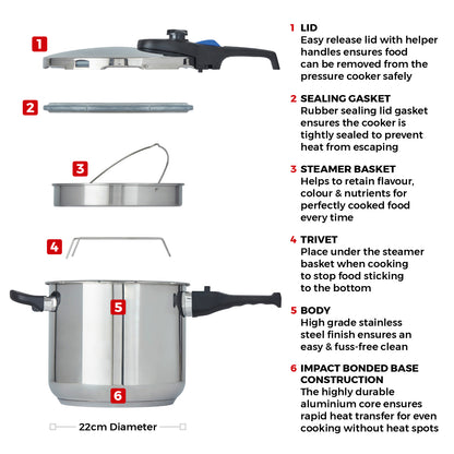 5056032970359 TOWER Express 7 Litre Stainless Steel Pressure Cooker T920004S7L Brambles Cookshop 8