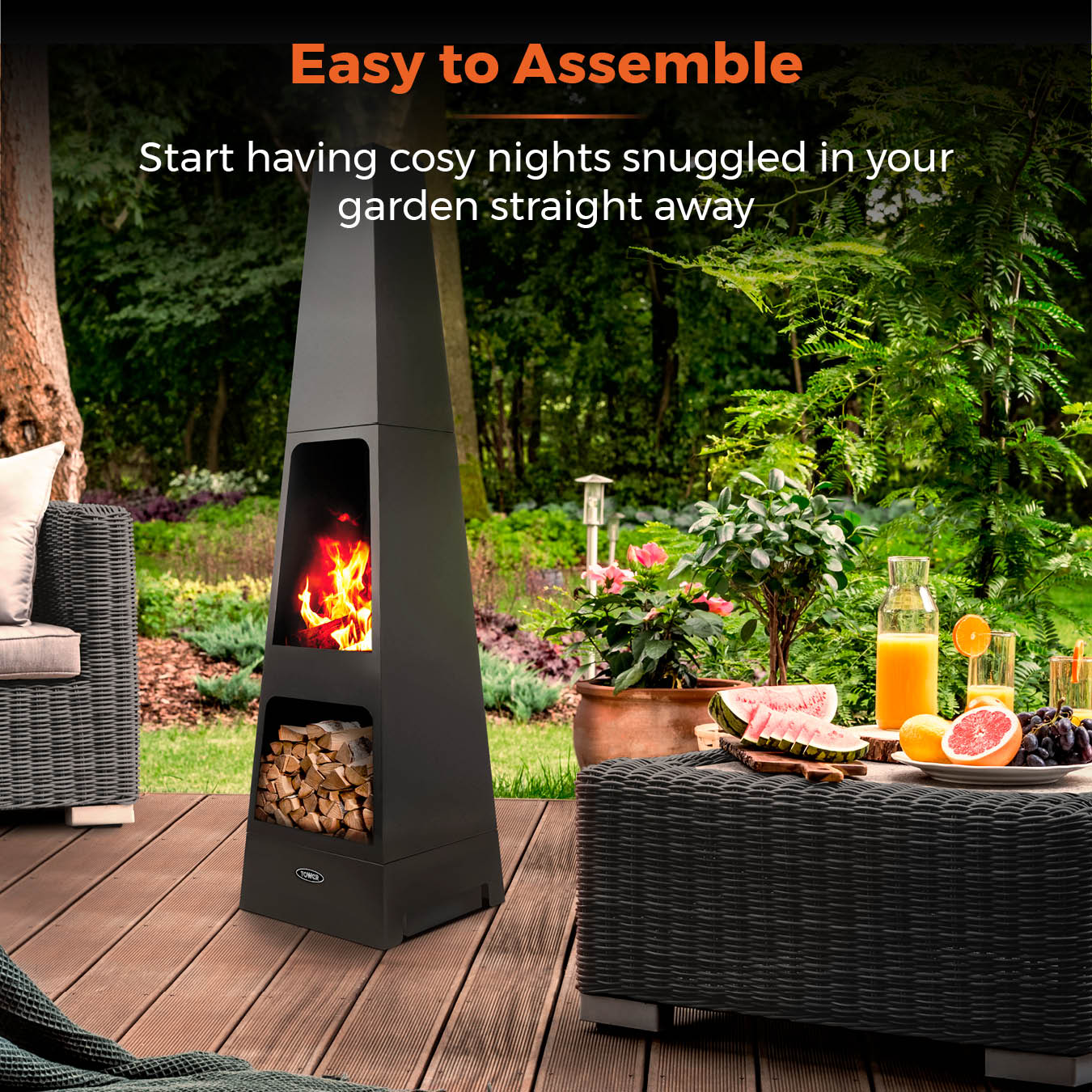 5056032995963 TOWER Obelisk Wood Burner Chimnea With Log Burner T978509 Brambles Cookshop 6