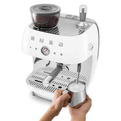 8017709329976 SMEG EGF03 Espresso Coffee Machine with Grinder in White EGF03WHUK Brambles Cookshop 8