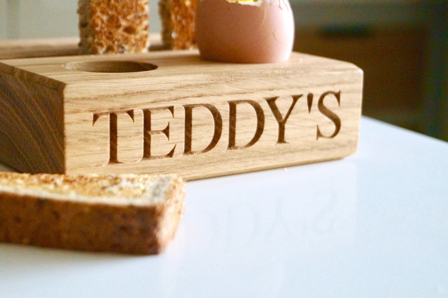 Personalised Oak Egg & Soldiers Block  by Make Me Something Special