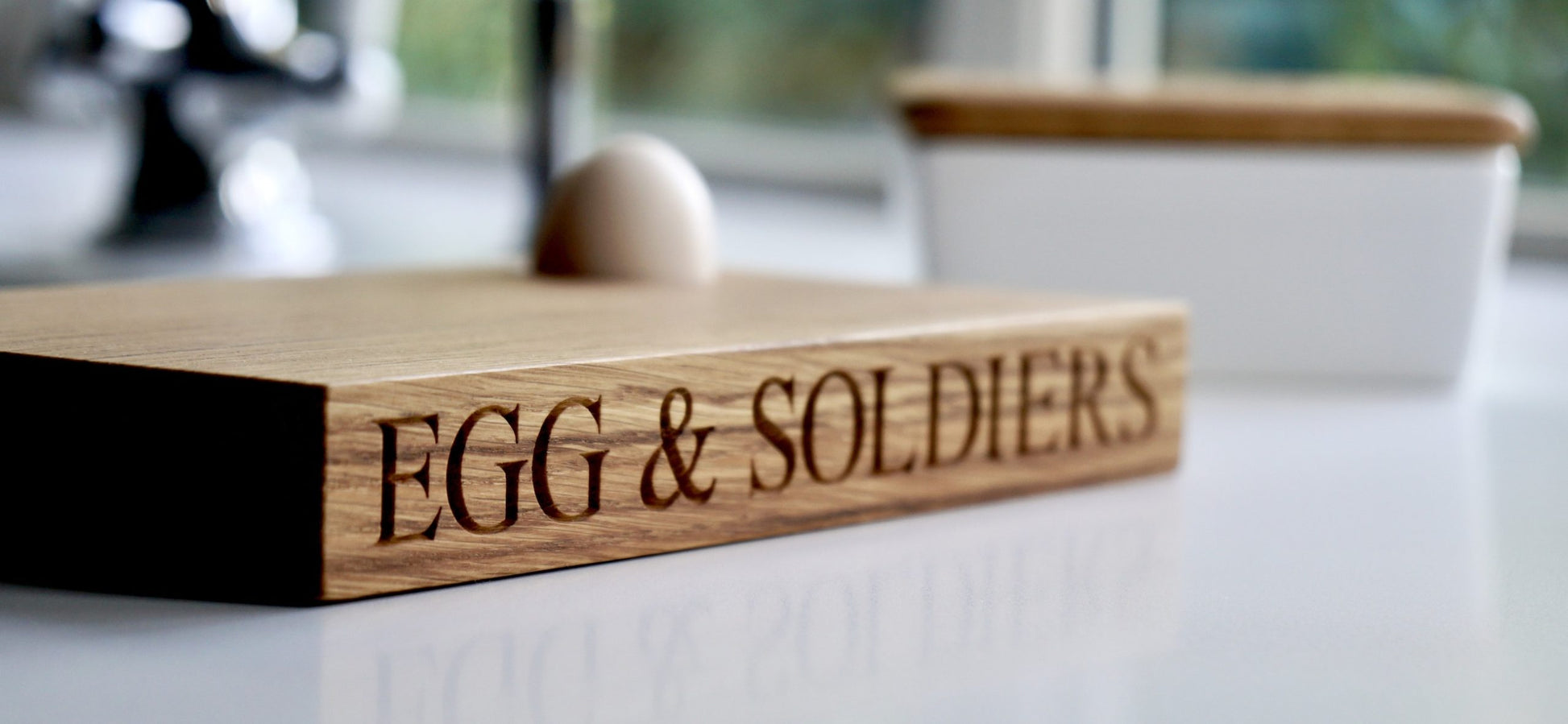 Personalised Oak Egg & Soldiers Board  by Make Me Something Special (2 Eggs)