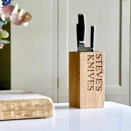 Personalised Oak Knife Holder  by Make Me Something Special