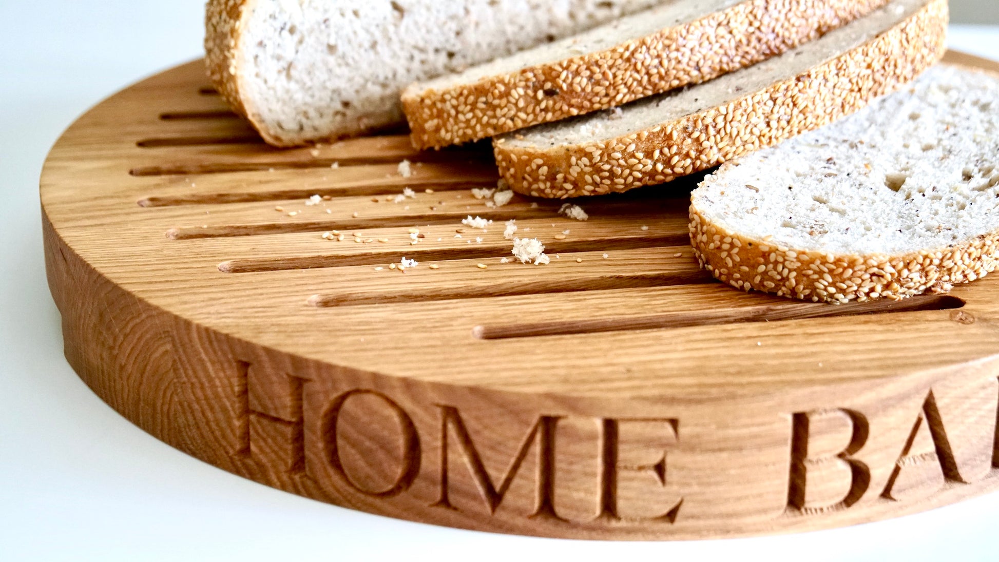 Personalised Round Wooden Bread Board with Crumb Collector  by Make Me Something Special