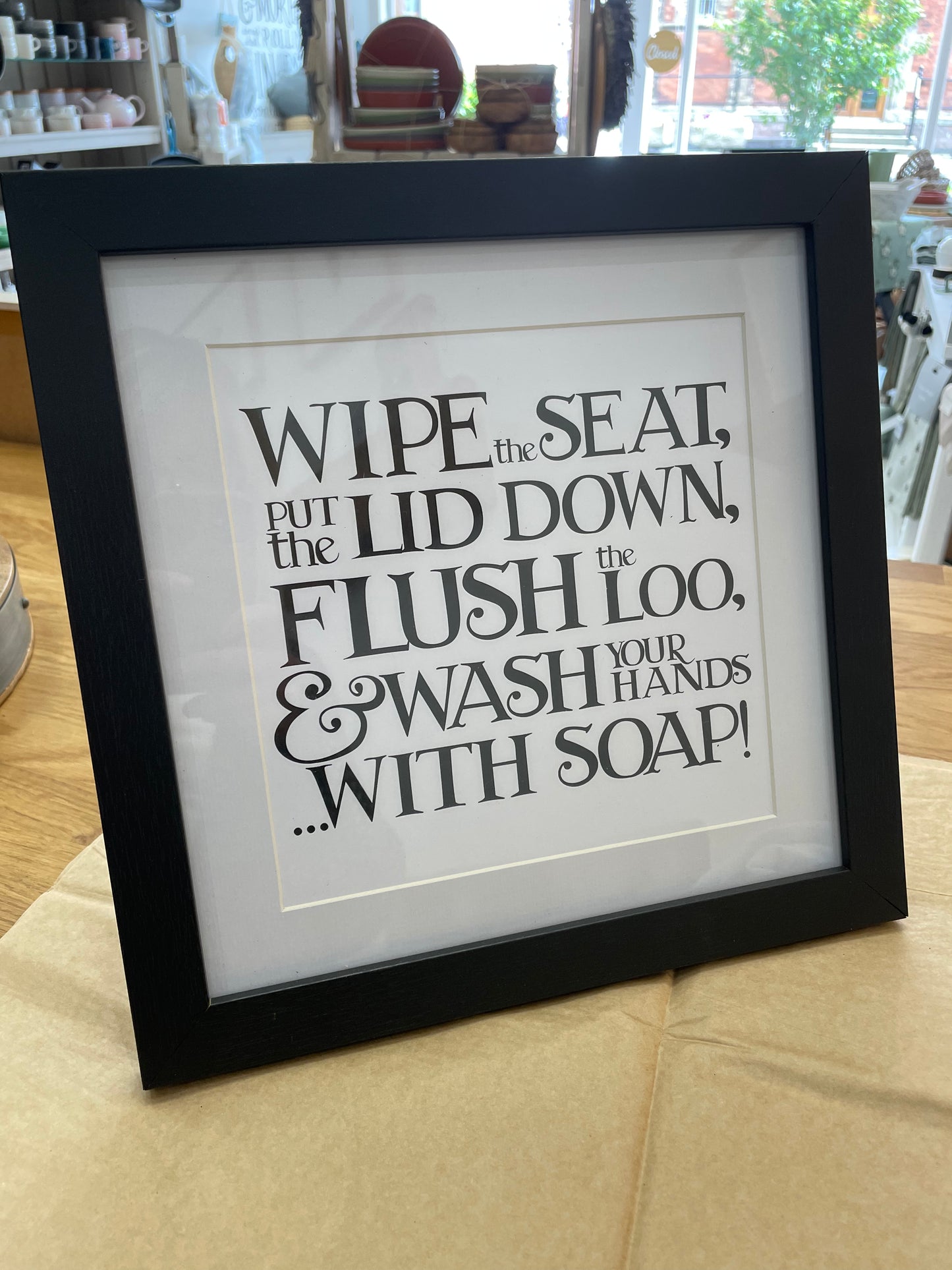 Framed Phrase Prints - Black Toast - Wipe, Flush, lid down