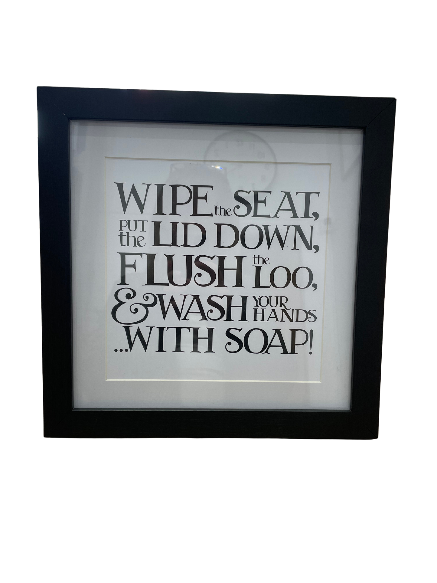 Framed Phrase Prints - Wipe, Flush, lid down