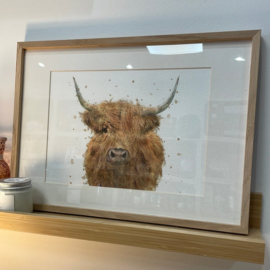 Florence and Lavender A3 Framed Print - Highland Cow