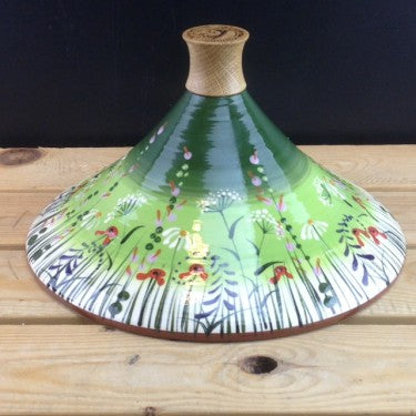 Netherton Foundry Meadow Flower (green) Tagine Lid with oak knob by Rachel Frost  NFS-105TLMFG