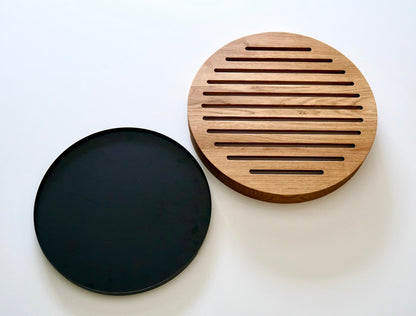 Personalised Round Wooden Bread Board with Crumb Collector  by Make Me Something Special