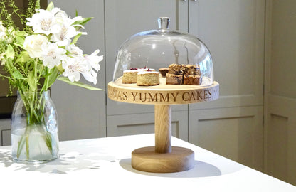 Personalised Wooden Cake Stand Dome by Make Me Something Special (With Stand)