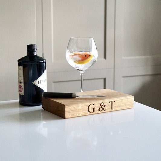 Engraved Oak G&T Chopping Board  by Make Me Something Special 3.5cm thick