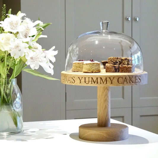 Personalised Wooden Cake Stand Dome by Make Me Something Special (With Stand)