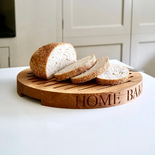 Personalised Round Wooden Bread Board with Crumb Collector  by Make Me Something Special