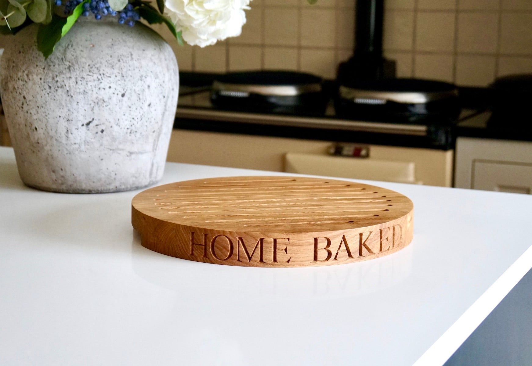 Personalised Round Wooden Bread Board with Crumb Collector  by Make Me Something Special