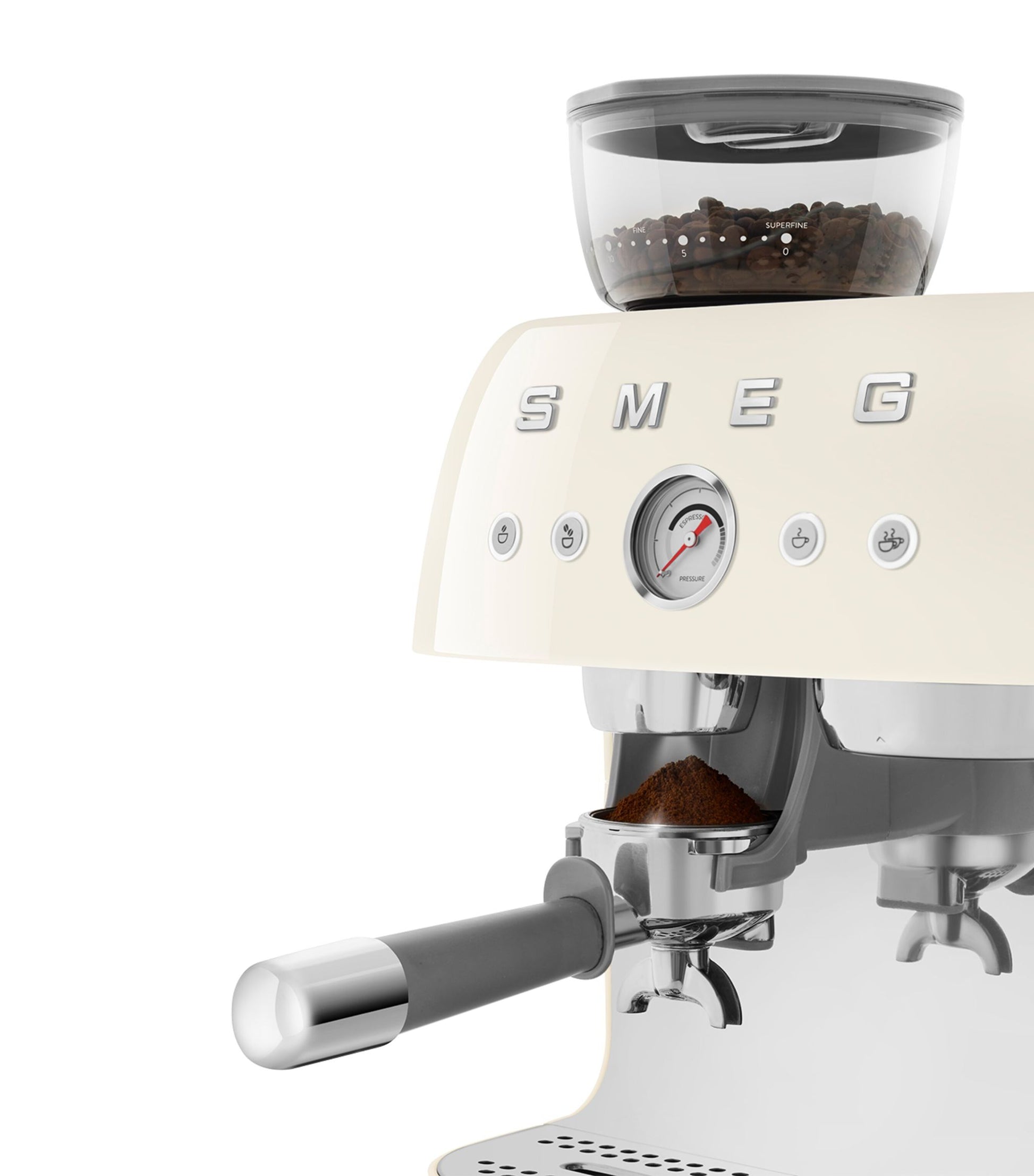 8017709329952 SMEG EGF03 Espresso Coffee Machine with Grinder in Cream EGF03CRUK Brambles Cookshop 9