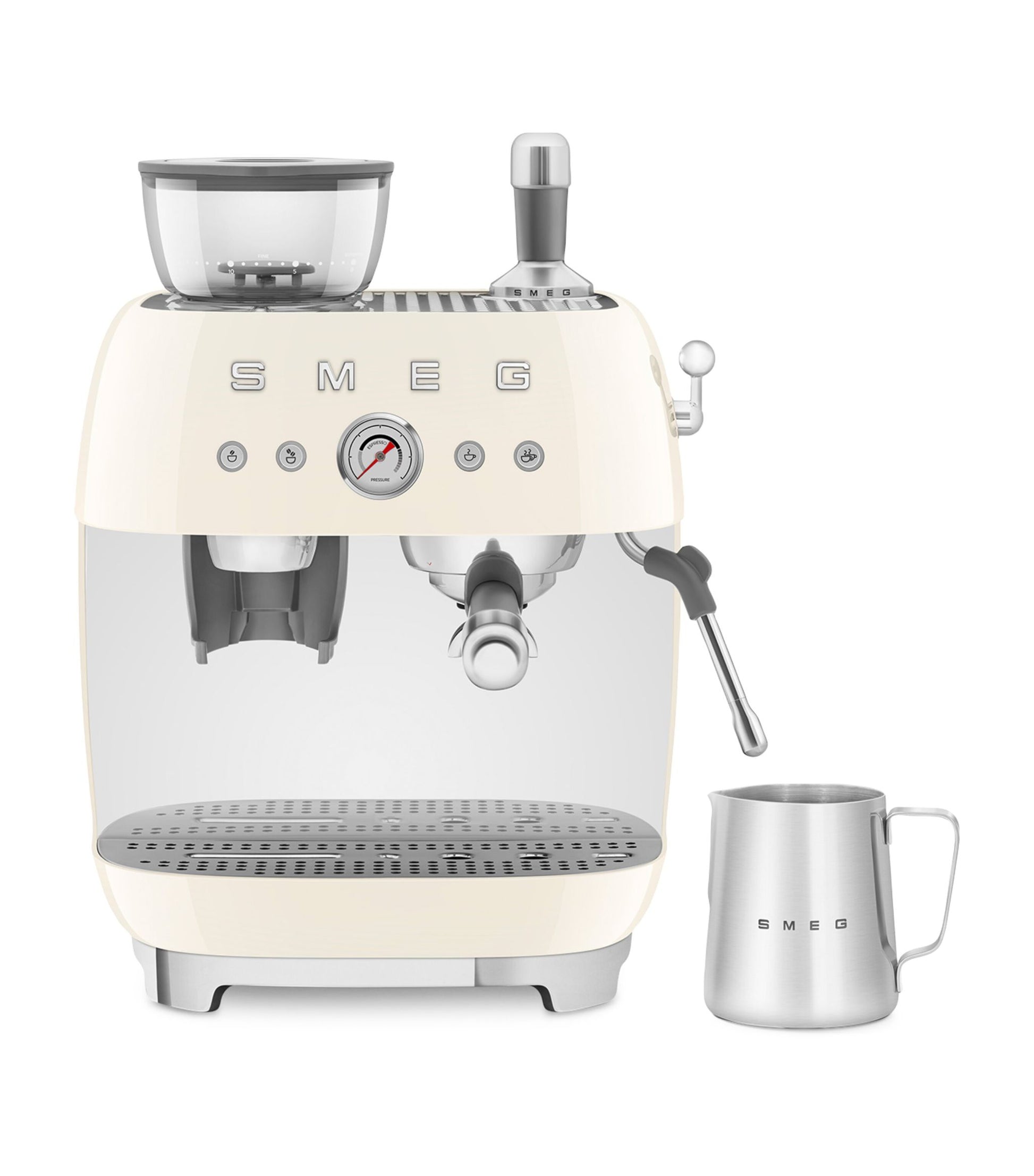 8017709329952 SMEG EGF03 Espresso Coffee Machine with Grinder in Cream EGF03CRUK Brambles Cookshop 8