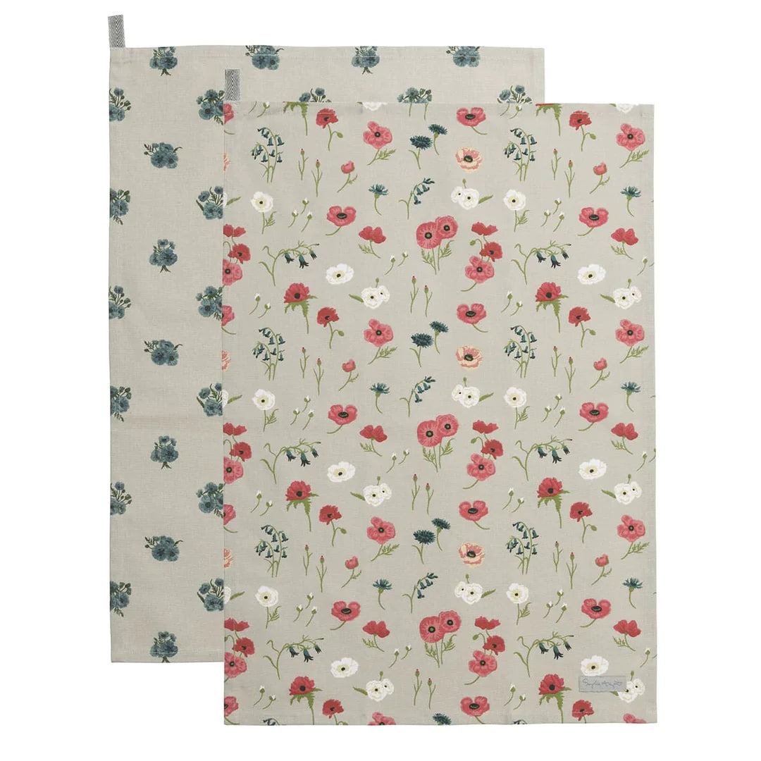 Sophie Allport Poppy Meadow Tea Towel (Set of 2) 45cm x 65cm 100% Cotton