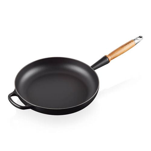 Le Creuset Signature Satin Black Cast Iron Saute Pan with Wooden Handle - 28cm