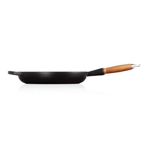 Le Creuset Signature Satin Black Cast Iron Saute Pan with Wooden Handle - 28cm