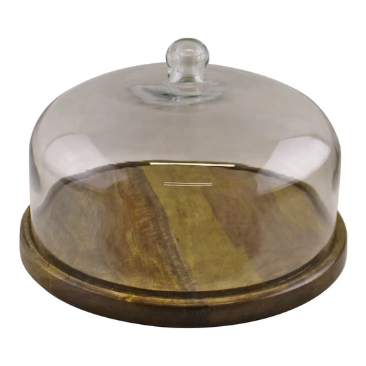 Gecko Mango Wood Cake Stand With Glass Dome 30.5cm x 20cm x 30.5cm