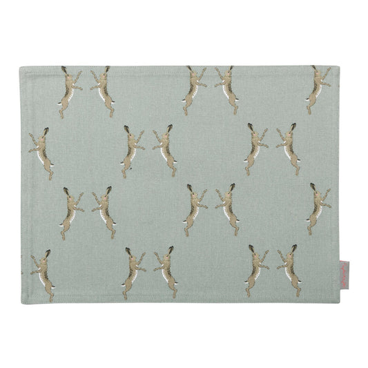 Sophie Allport Boxing Hares Fabric Placemat Grey 100% Cotton 40cm x 30cm 