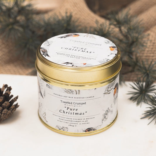 Toasted Crumpet Pure Christmas Robin & Eucalyptus Pure Scented Candle in a Matt Gold Tin