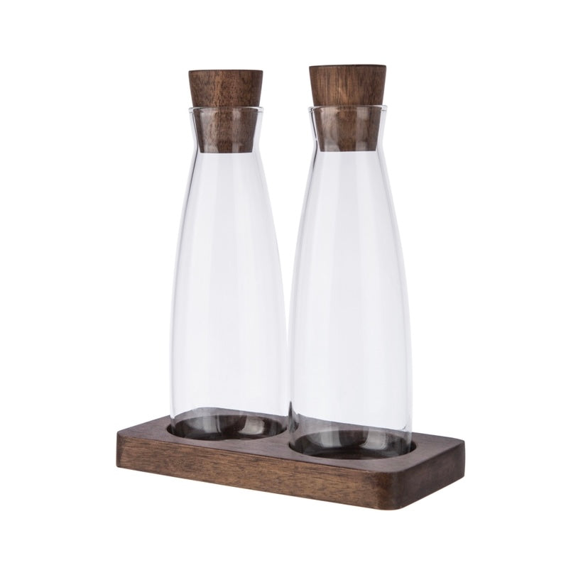 Artisan Street Oil & Vinegar Set Glass & Acacia Wood