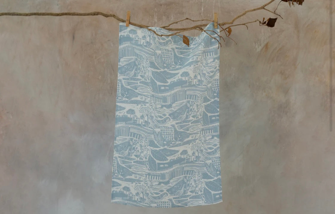 Sam Wilson Through the Fields Duck Egg Blue Tea Towel 74cm x 48cm