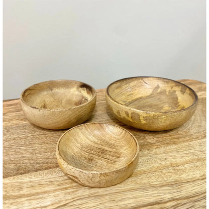Mango Wood Round Bowls Three Piece