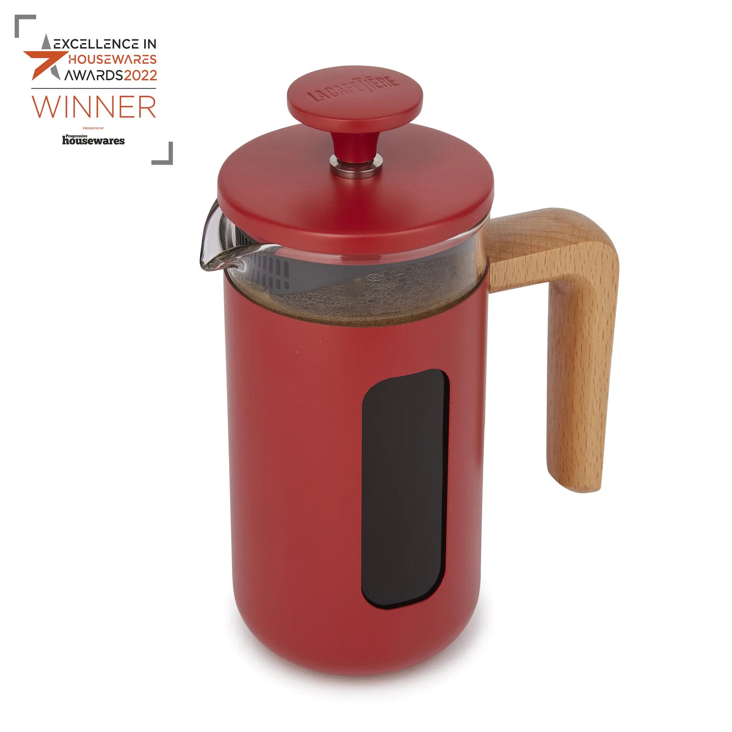 La Cafetière Pisa Cafetiere with wooden handle, 3-Cup, Red