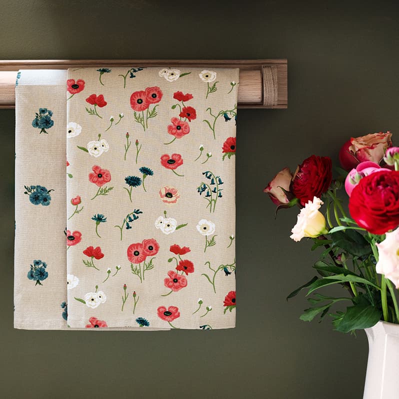 Sophie Allport Poppy Meadow Tea Towel (Set of 2) 45cm x 65cm 100% Cotton