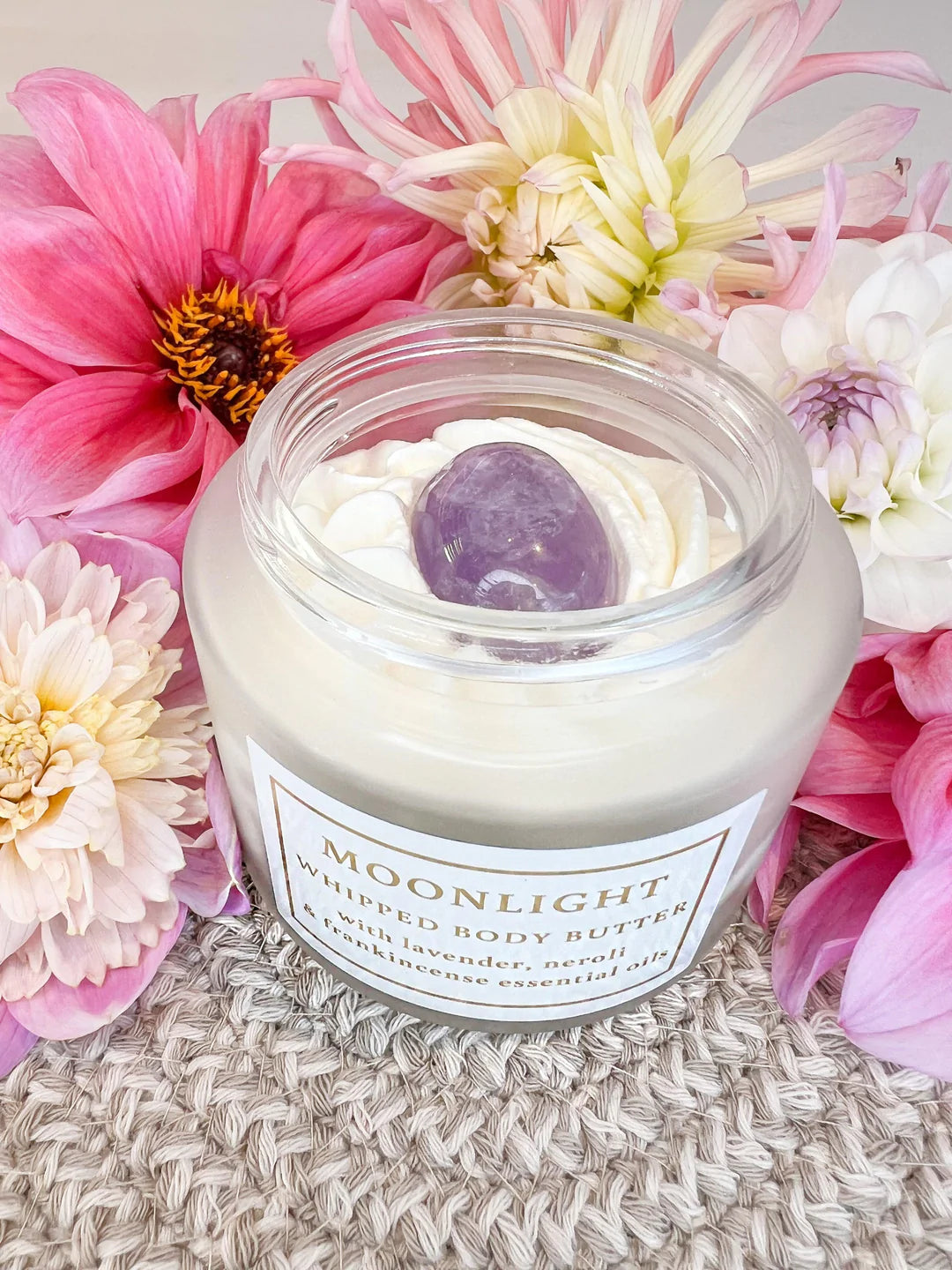 SunbeamNatural Whipped Body Butter Topped with an Amethyst Crystal | Moonlight Scent