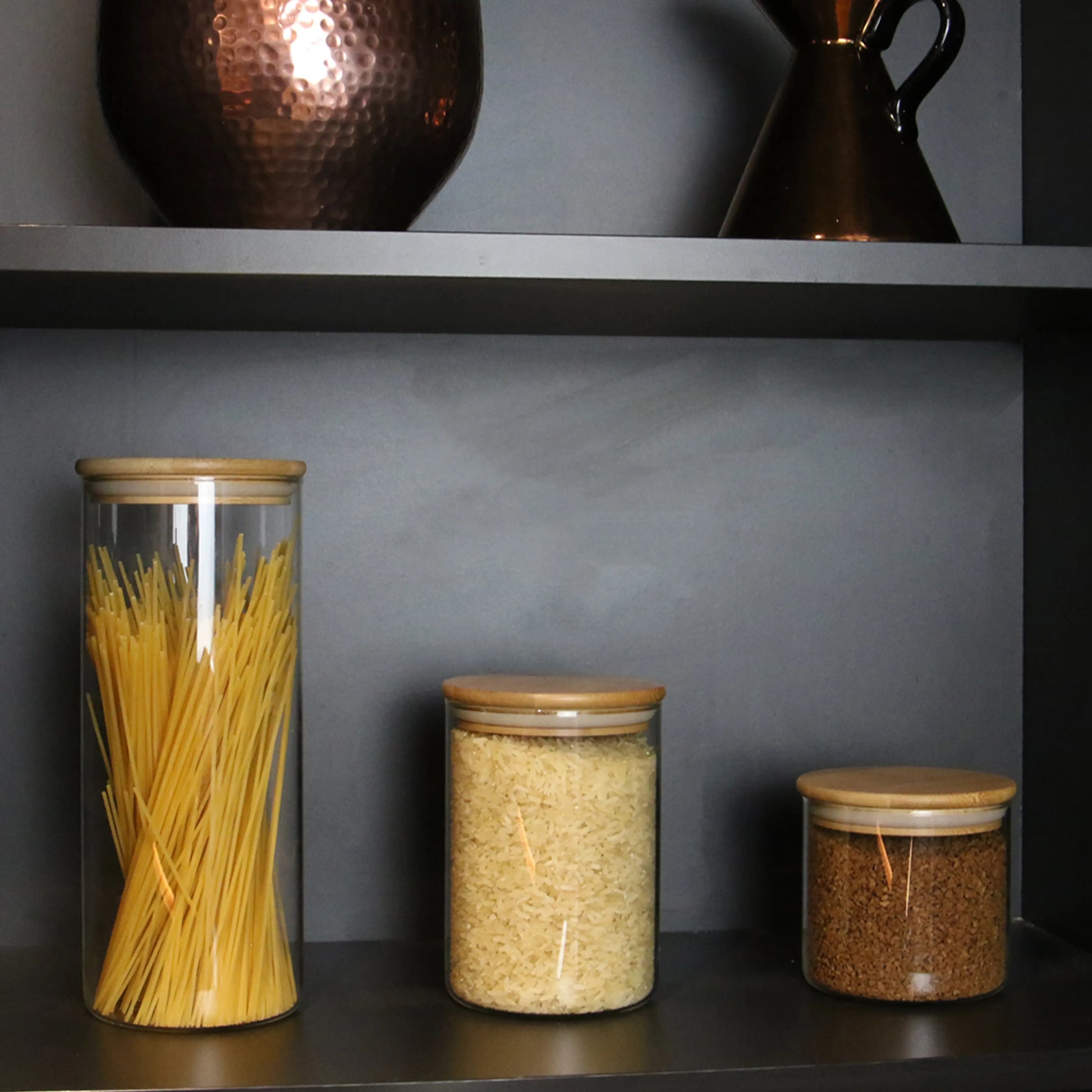 Mason & White Glass Storage Jars With Bamboo Lids