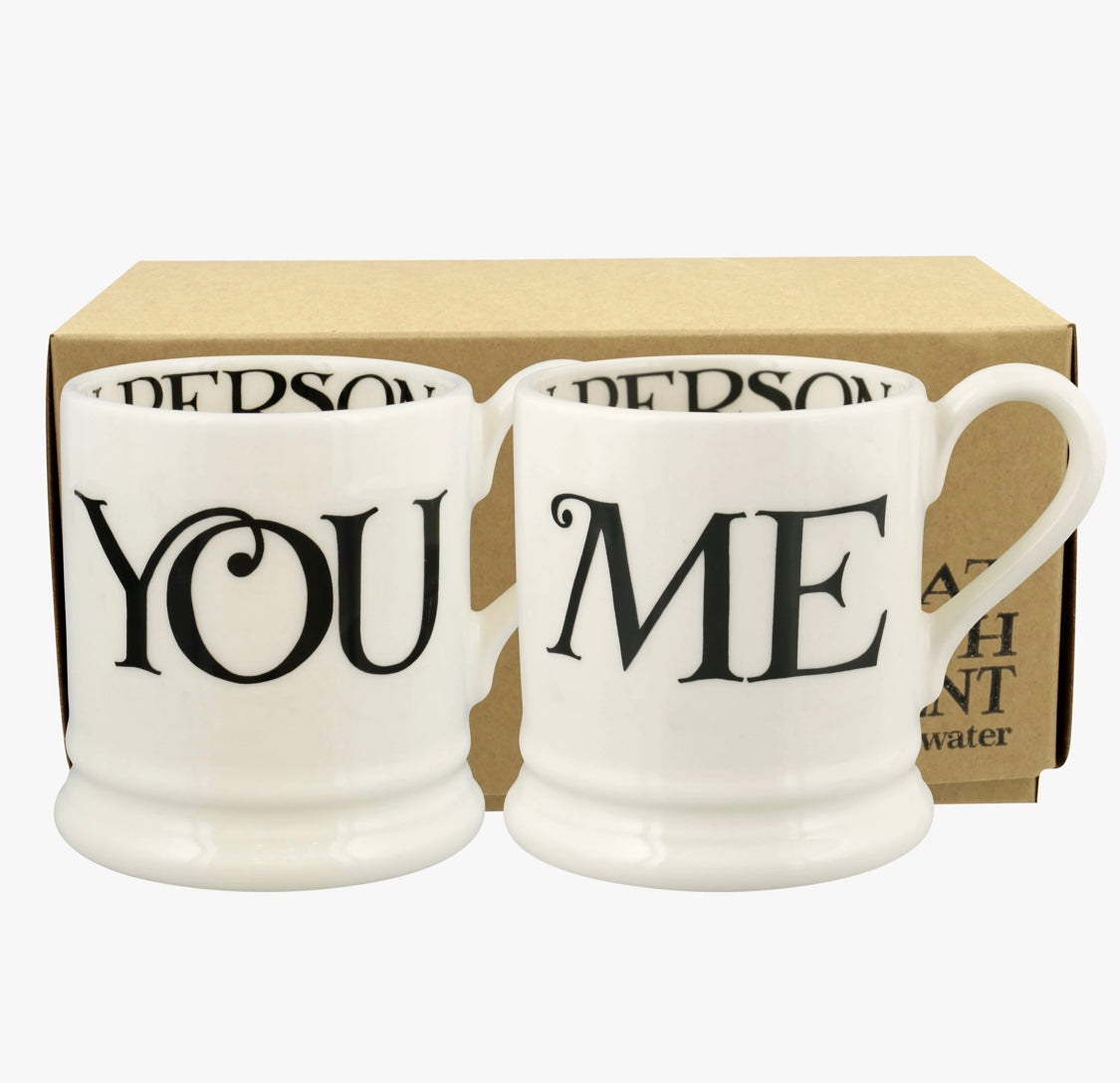 Emma Bridgewater Black Toast You & Me Set Of 2 Half Pint Mugs